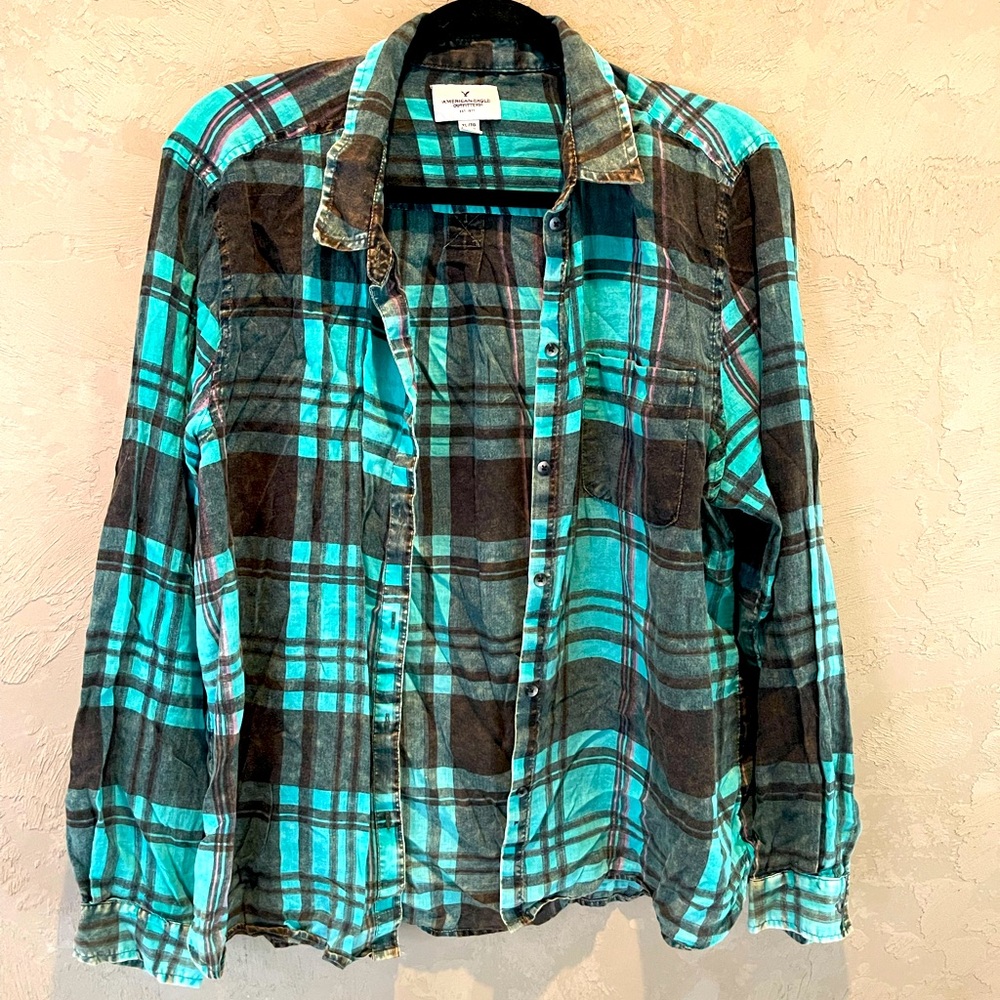 American Eagle Teal plaid flannel